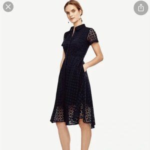 Ann Taylor Navy Eyelet Shirtdress, Size 2
